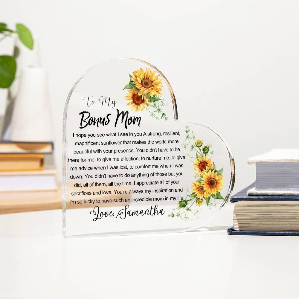 Sunflower Bonus Mom Custom Heart Acrylic Plaque – Gift for Stepmom – view 3