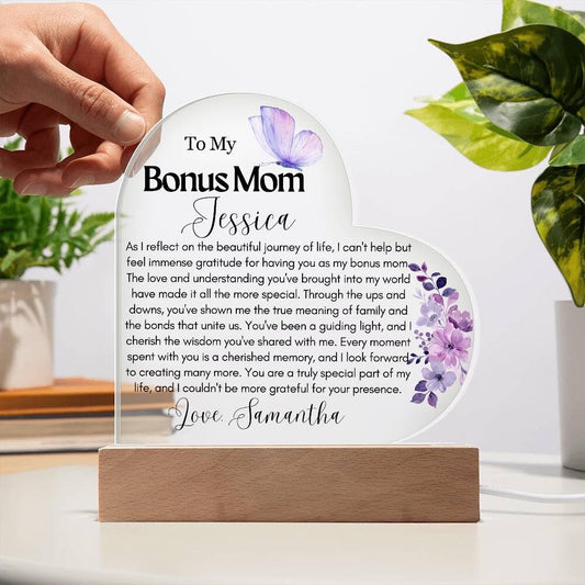 Personalized To My Bonus Mom Heart Acrylic Plaque