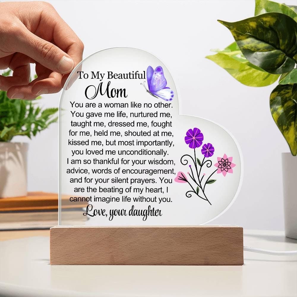 Personalized Mom Heart Acrylic Plaque – Gift for Mom