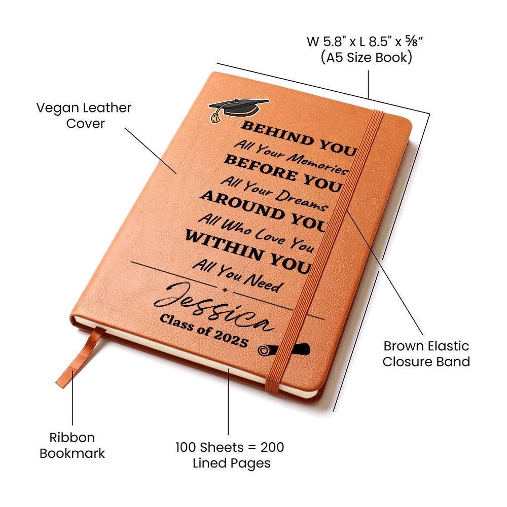 Personalized Graduation Gift Vegan Leather Journal – Grad Gift for her – view 2