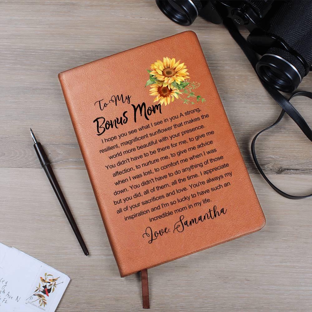 Personalized Bonus mom Sunflower Leather Journal – From Stepdaughter – view 10