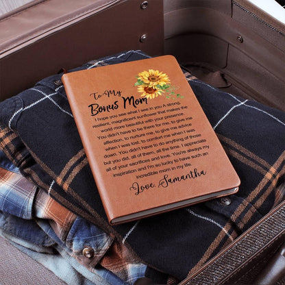 Personalized Bonus mom Sunflower Leather Journal – From Stepdaughter – view 5