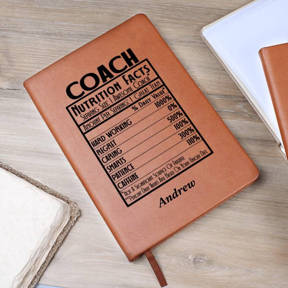 Coach Nutrition Facts Personalized Leather Journal – Sports Coach Gift – view 10