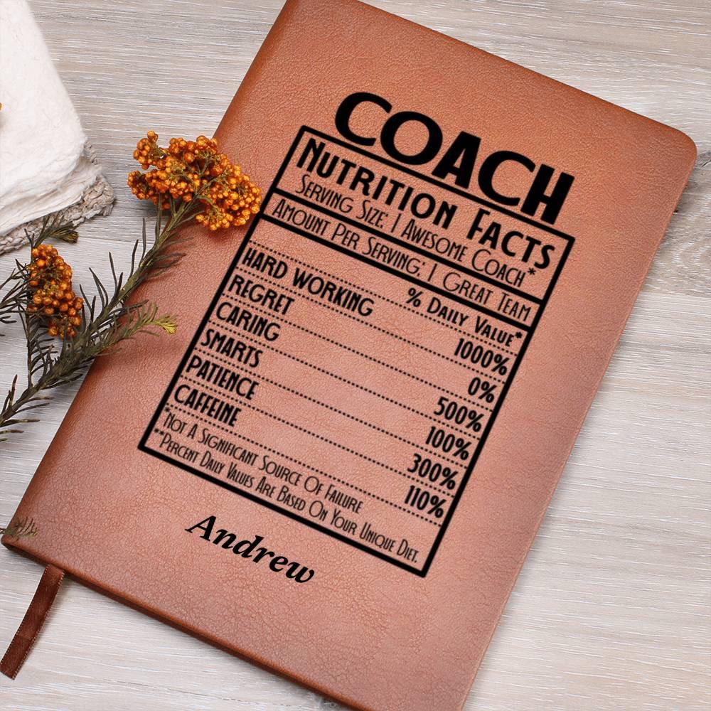 Coach Nutrition Facts Personalized Leather Journal – Sports Coach Gift – view 9