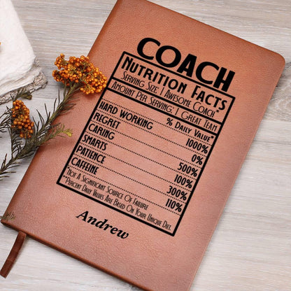 Coach Nutrition Facts Personalized Leather Journal – Sports Coach Gift – view 9