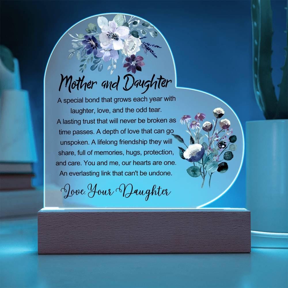 Mother Daughter Floral Heart Acrylic Plaque – Gift for Mom – view 2