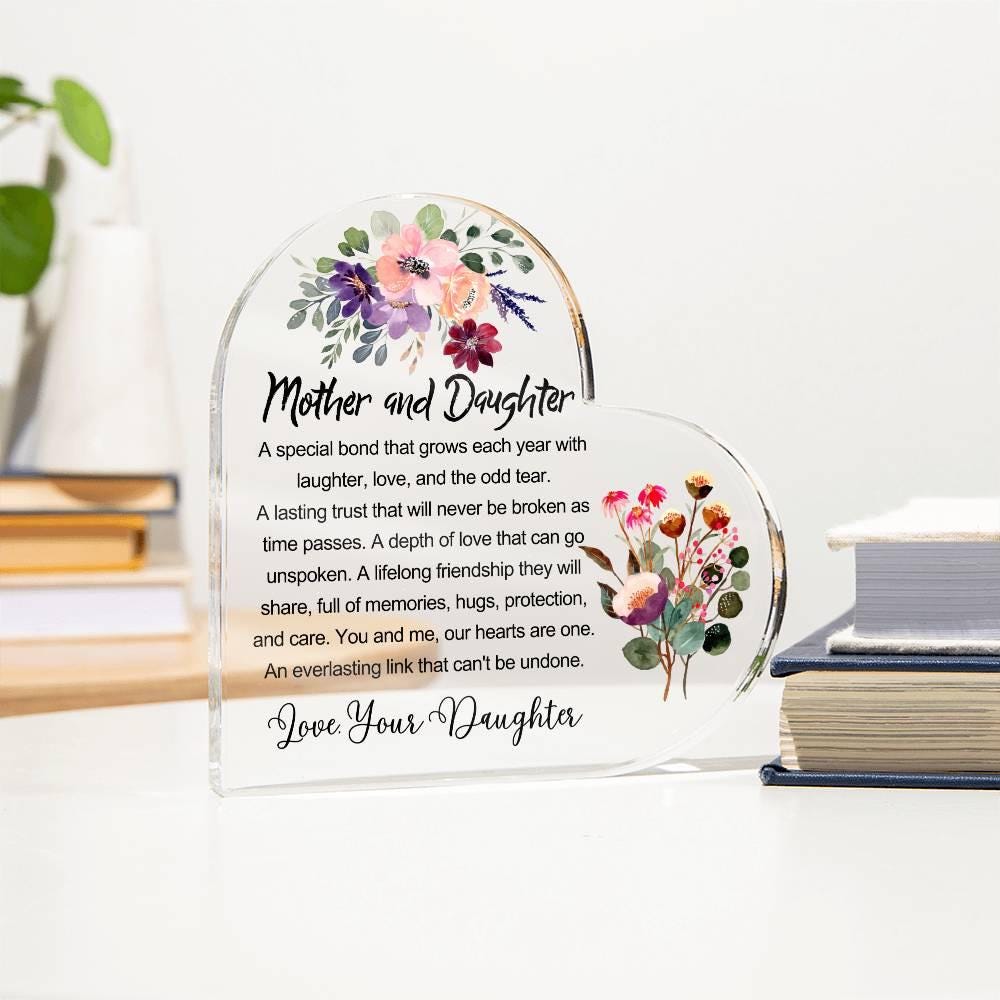 Mother Daughter Floral Heart Acrylic Plaque – Gift for Mom – view 3