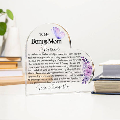 Personalized To My Bonus Mom Heart Acrylic Plaque – view 3