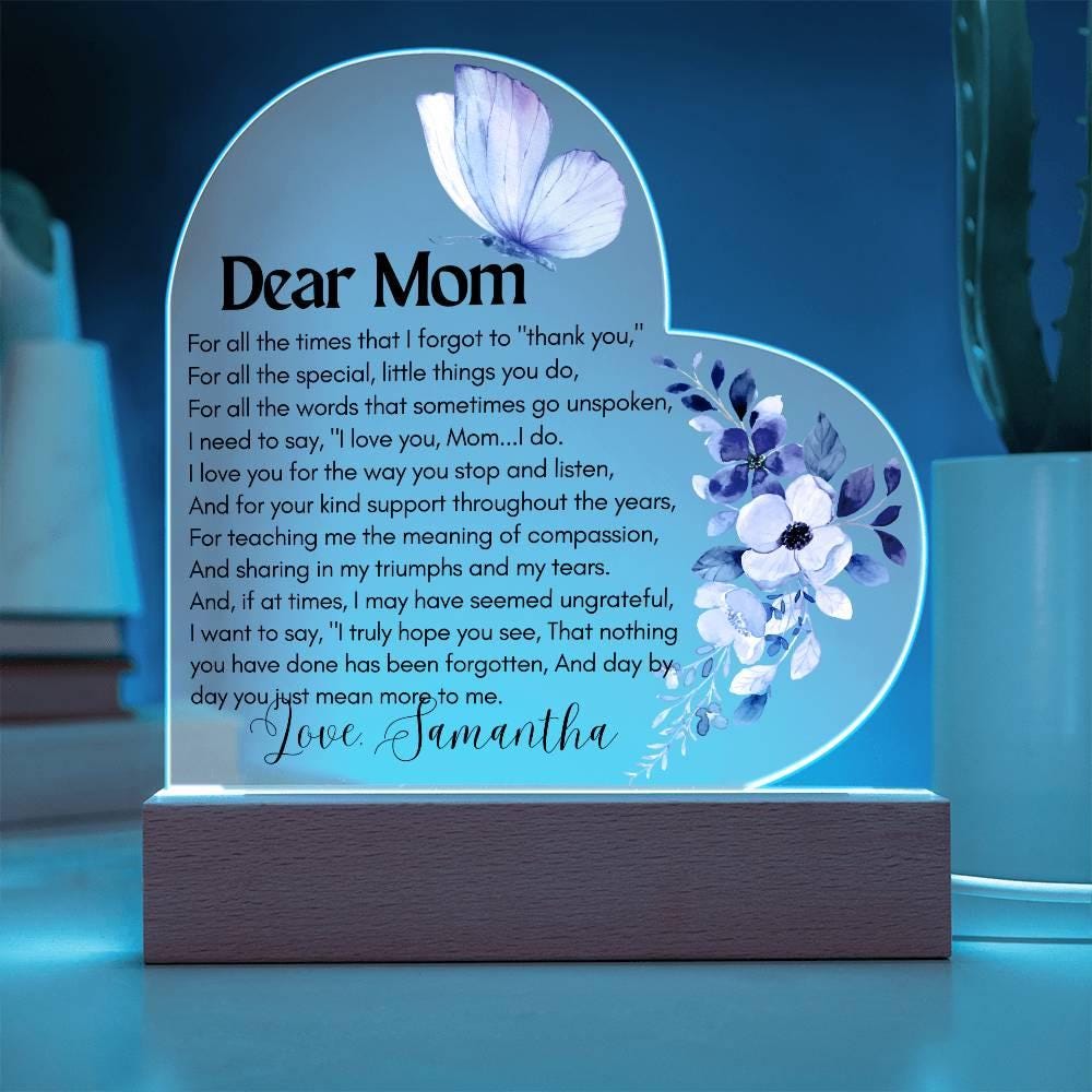 Dear Mom Personalized Butterfly Heart Acrylic Plaque – Gift for Mom – view 2