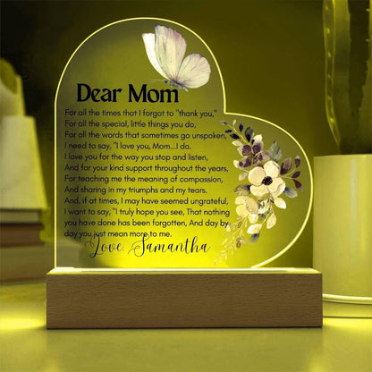 Dear Mom Personalized Butterfly Heart Acrylic Plaque – Gift for Mom – view 9