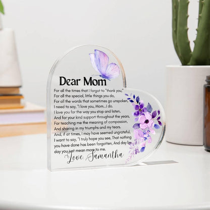 Dear Mom Personalized Butterfly Heart Acrylic Plaque – Gift for Mom – view 8