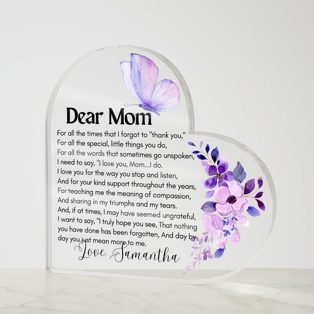 Dear Mom Personalized Butterfly Heart Acrylic Plaque – Gift for Mom – view 5