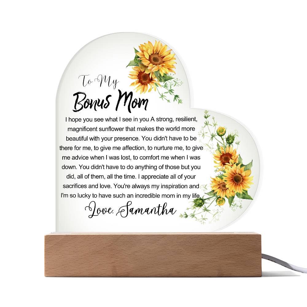 Sunflower Bonus Mom Custom Heart Acrylic Plaque – Gift for Stepmom – view 10