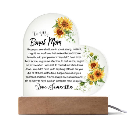 Sunflower Bonus Mom Custom Heart Acrylic Plaque – Gift for Stepmom – view 10