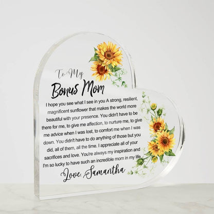 Sunflower Bonus Mom Custom Heart Acrylic Plaque – Gift for Stepmom – view 4