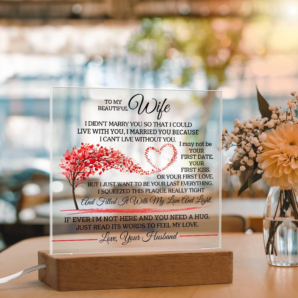 To My Wife Floral LED Acrylic Plaque – Gift for wife from Husband – view 3