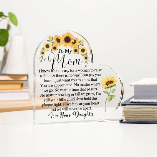 Personalized Mom Sunflower Heart Acrylic Plaque – Gift for Mom