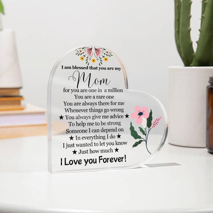 Mom Floral Heart Acrylic Plaque – Gift for Mom