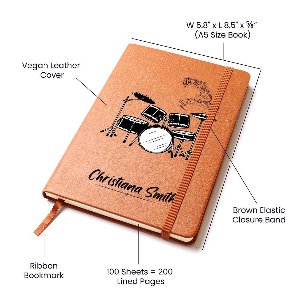 Drum Set Personalized Leather Journal – Gift for Drummer – view 5