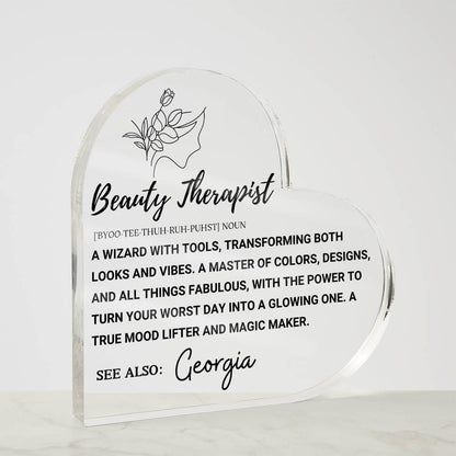 Beauty Therapist Definition Heart Acrylic Plaque – Beauty Expert gift – view 3