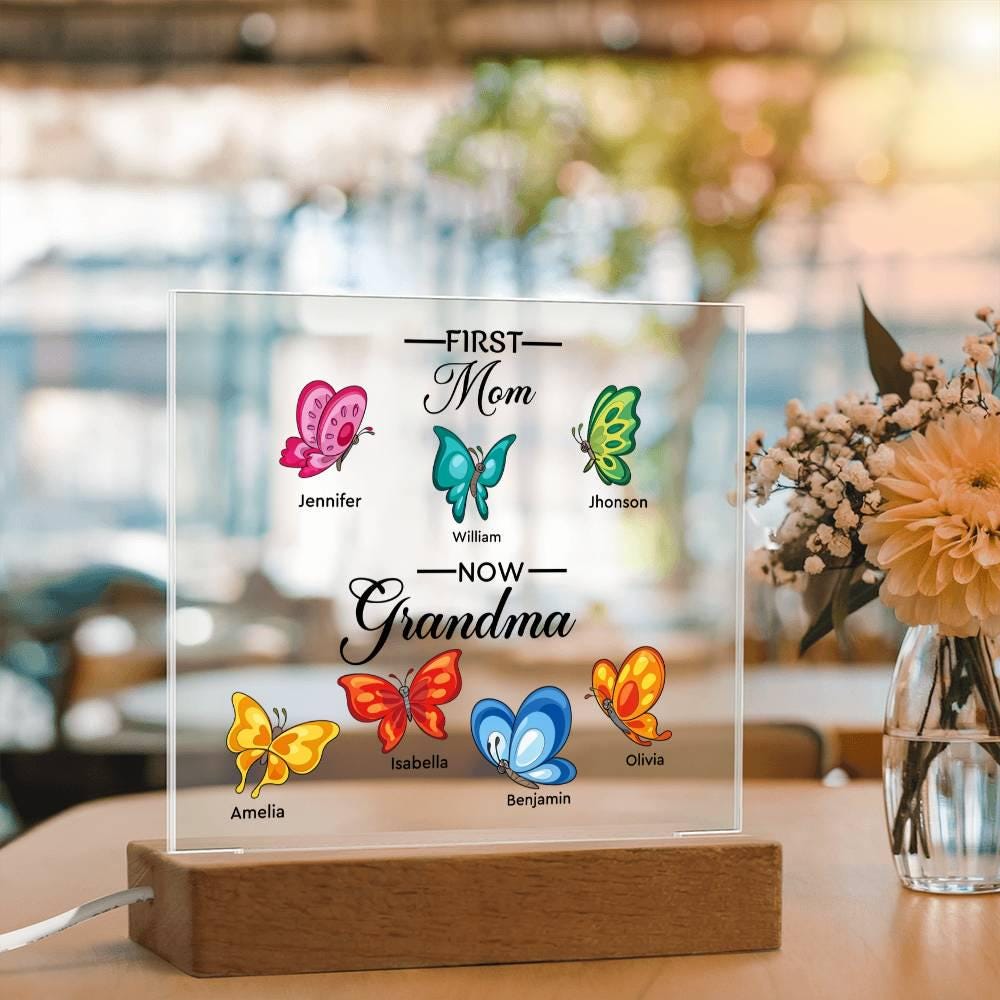First Mom Now Grandma Personalized Butterfly Acrylic Plaque – view 3
