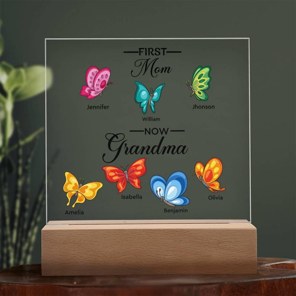 First Mom Now Grandma Personalized Butterfly Acrylic Plaque – view 5