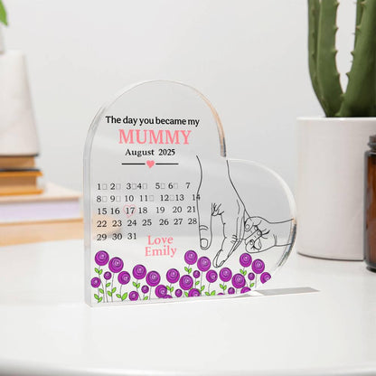 The day you became my Mummy Personalized Heart Acrylic Plaque – view 3