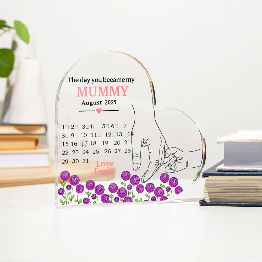 The day you became my Mummy Personalized Heart Acrylic Plaque – view 2