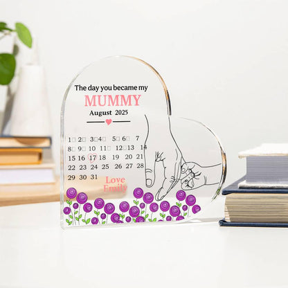 The day you became my Mummy Personalized Heart Acrylic Plaque – view 2