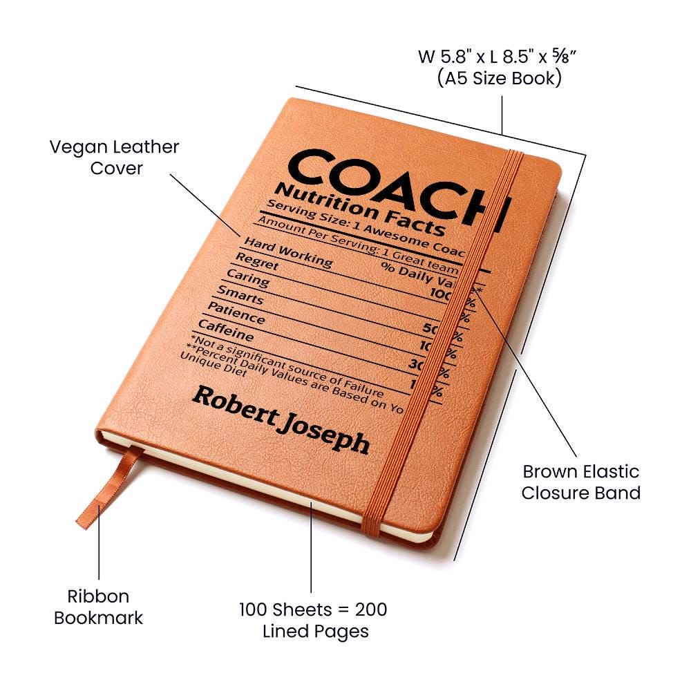Coach Nutrition Facts Personalized Leather Journal – Gifts for Coach – view 3