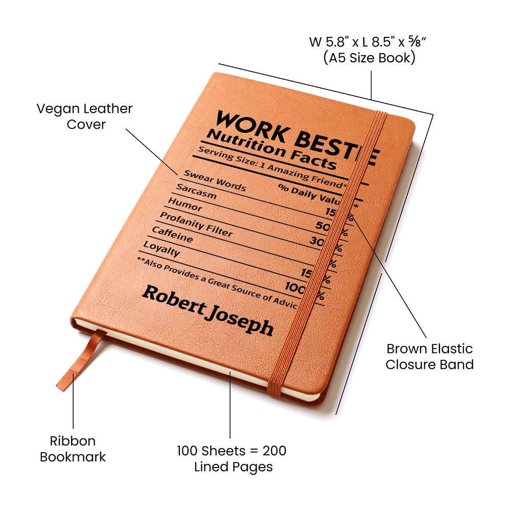 Work bestie nutrition facts personalized leather journal – view 3