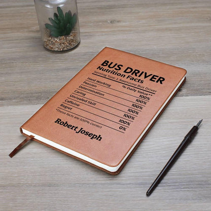 Bus Driver Nutrition Facts Personalized Leather Journal. Gift for Bus – view 9