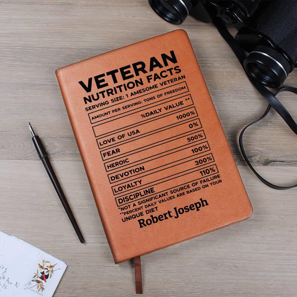 Veteran Nutrition Facts Personalized Leather Journal – Funny Veteran – view 10