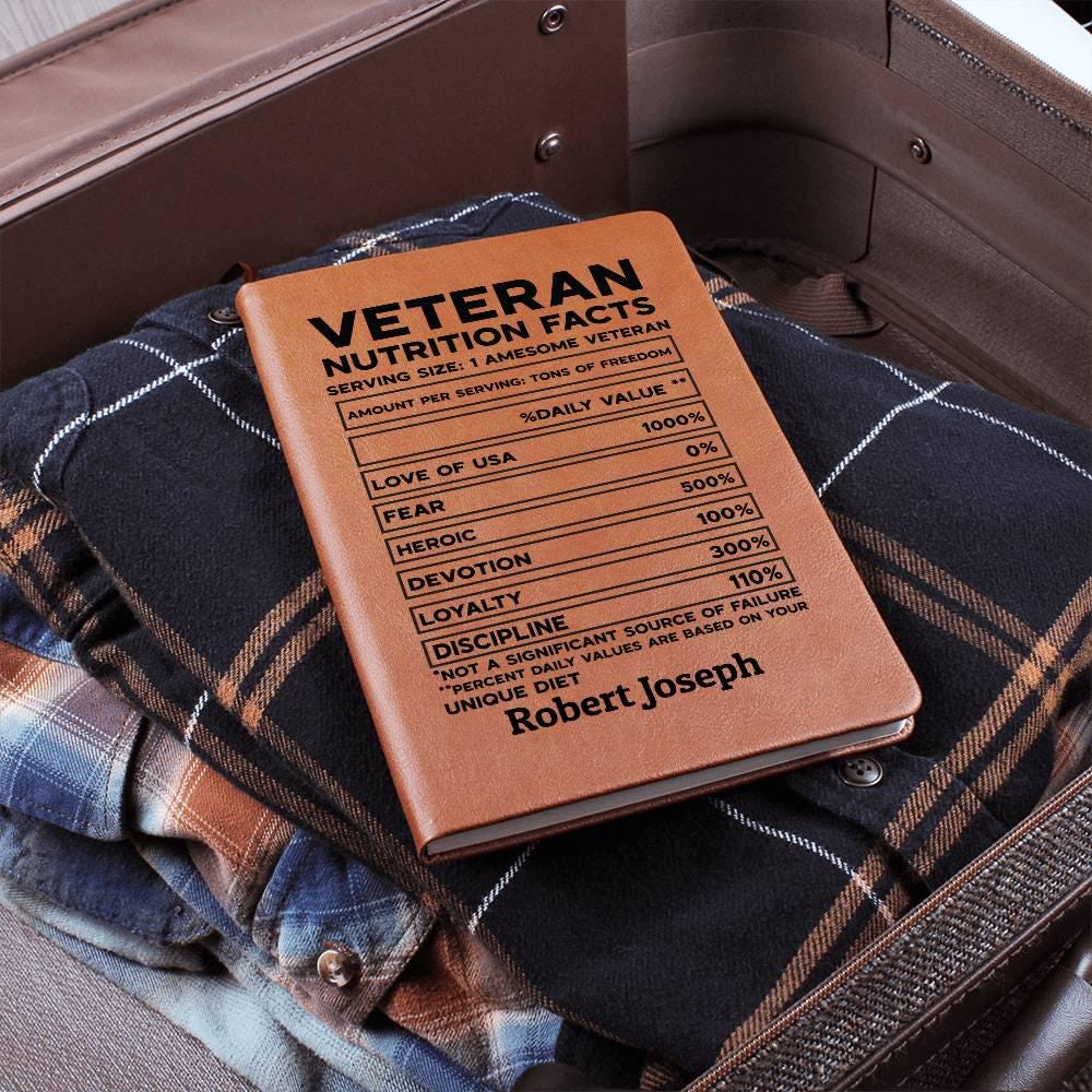 Veteran Nutrition Facts Personalized Leather Journal – Funny Veteran – view 7