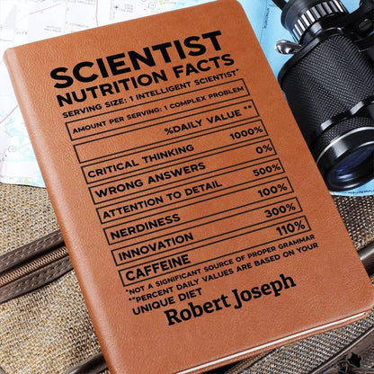 Scientist Nutrition Facts Personalized Leather Journal – Lab Scientist – view 7