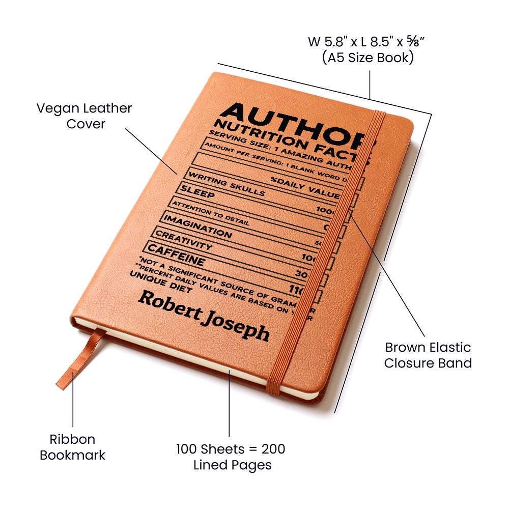Author Nutrition Facts Personalized Leather Journal – Gift for Author – view 4