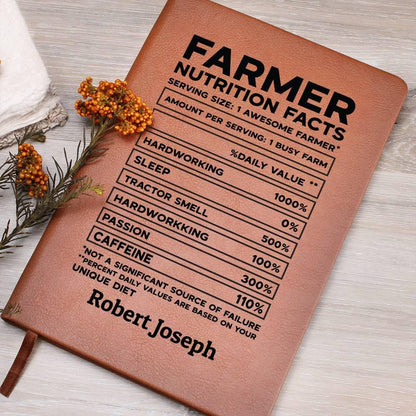 Farmer Nutrition Facts Personalized Leather Journal – Gifts for Farmer