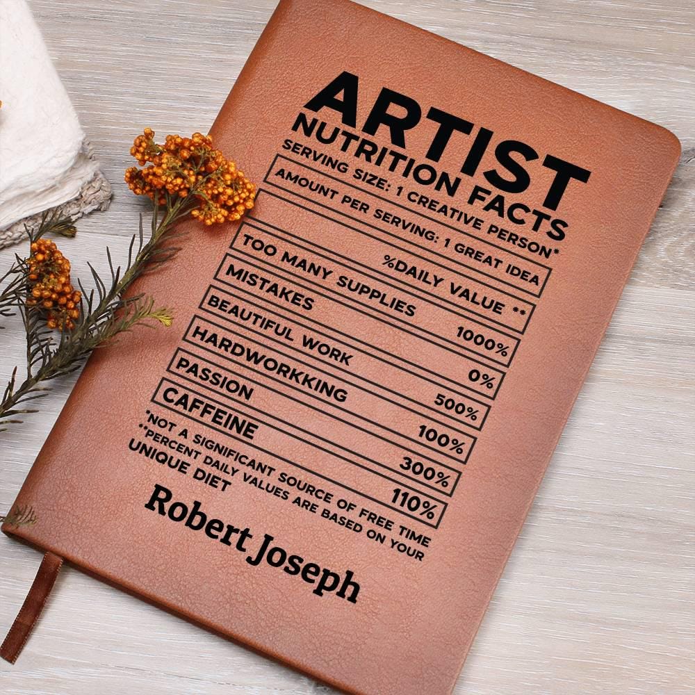 Artist Nutrition Facts Personalized Leather Journal – Gift for Artist – view 2