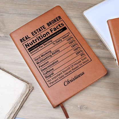 Personalized Real Estate Broker Nutrition Facts Leather Journal – view 9