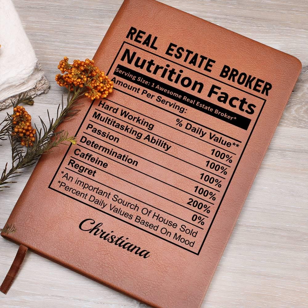 Personalized Real Estate Broker Nutrition Facts Leather Journal