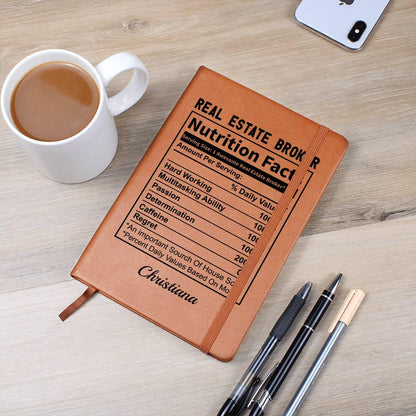 Personalized Real Estate Broker Nutrition Facts Leather Journal – view 3
