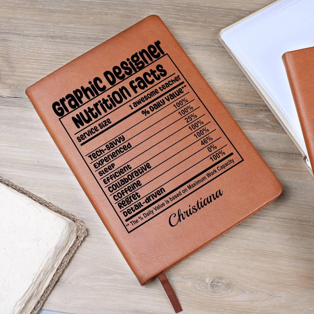 Graphic Designer Nutrition Facts Personalized Leather journal – view 8