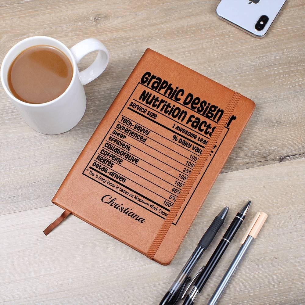 Graphic Designer Nutrition Facts Personalized Leather journal – view 2