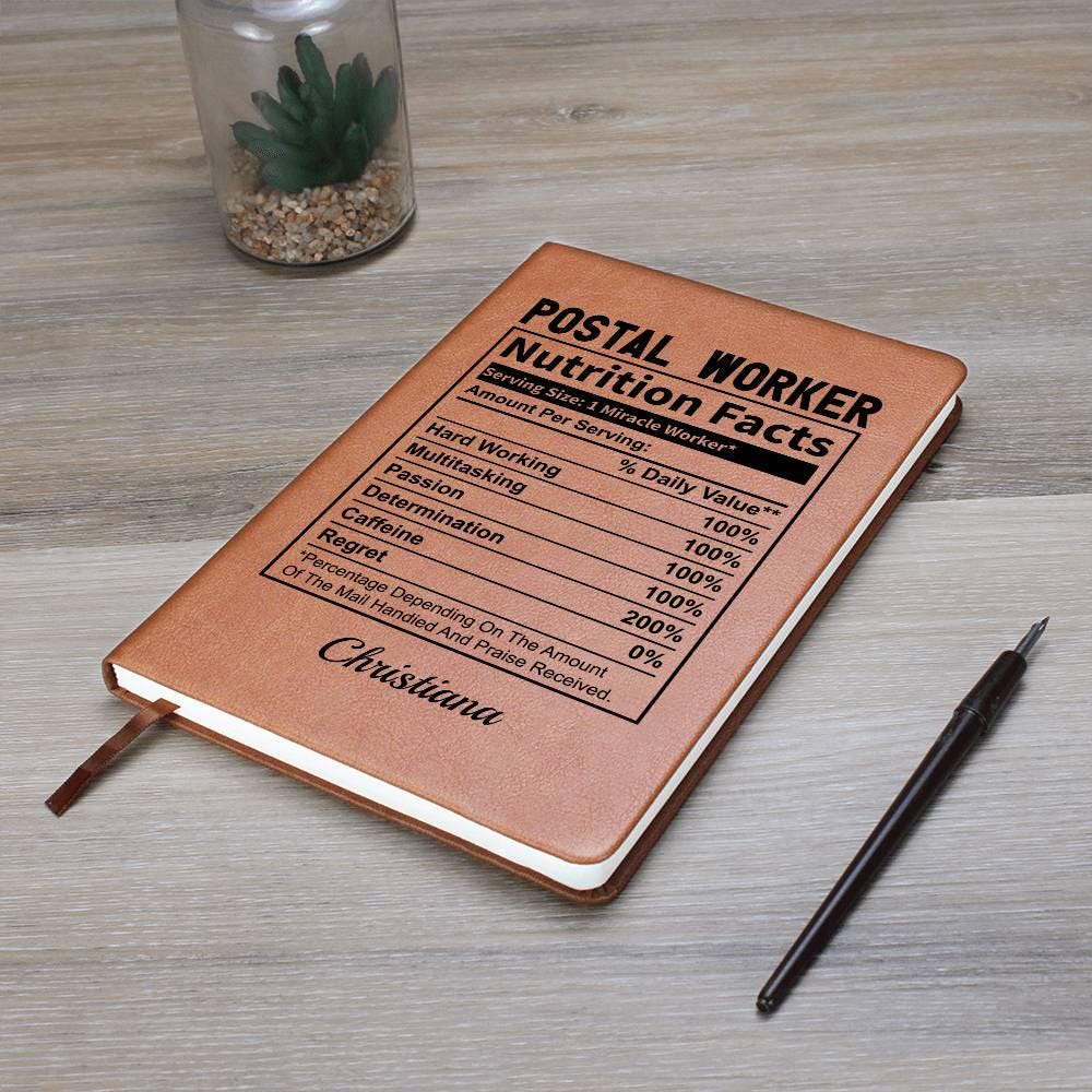 Personalized Postal Worker Nutrition Facts Leather Journal – view 8