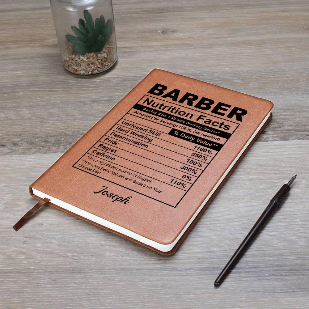Personalized Barber Nutrition Facts Leather Journal – Gift for Barber – view 9