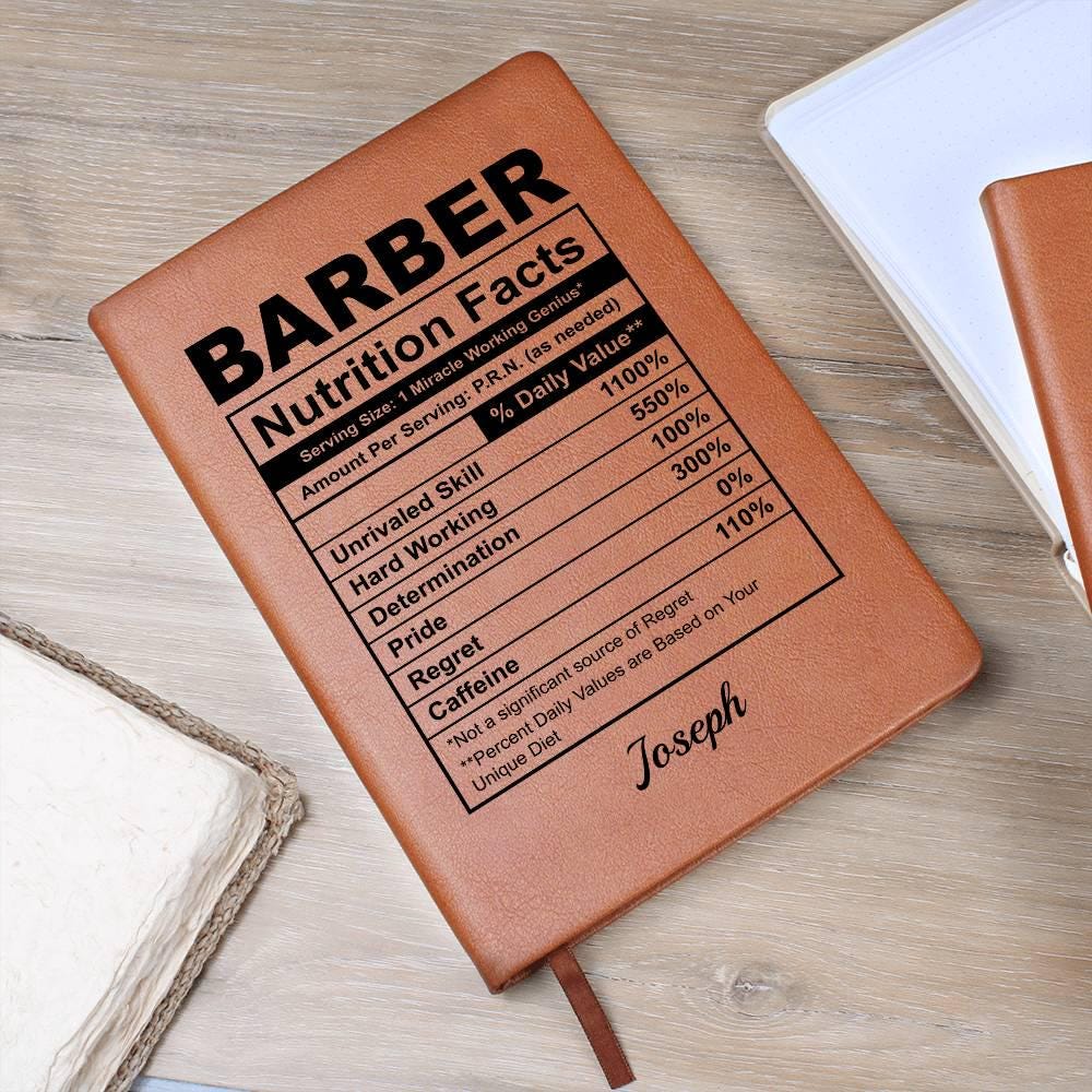 Personalized Barber Nutrition Facts Leather Journal – Gift for Barber – view 8