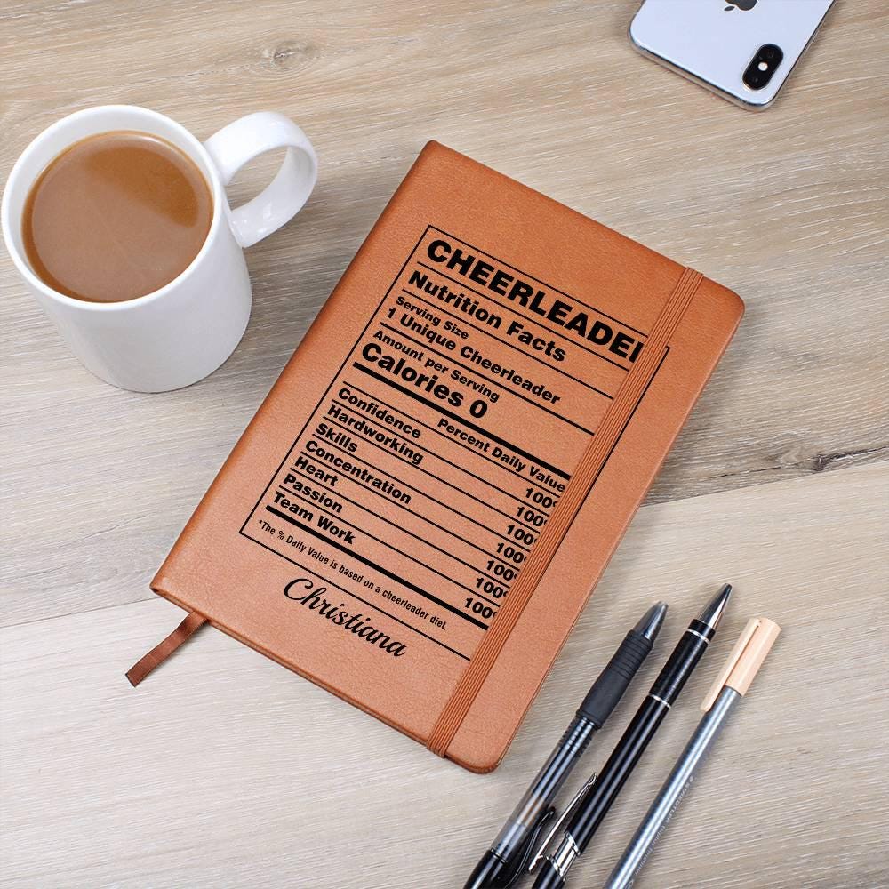 Personalized Cheerleader Nutrition Facts Leather Journal – view 2