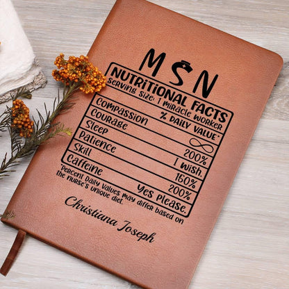 Custom Msn Nutritional Facts Leather Journal – Msn Graduation Gift