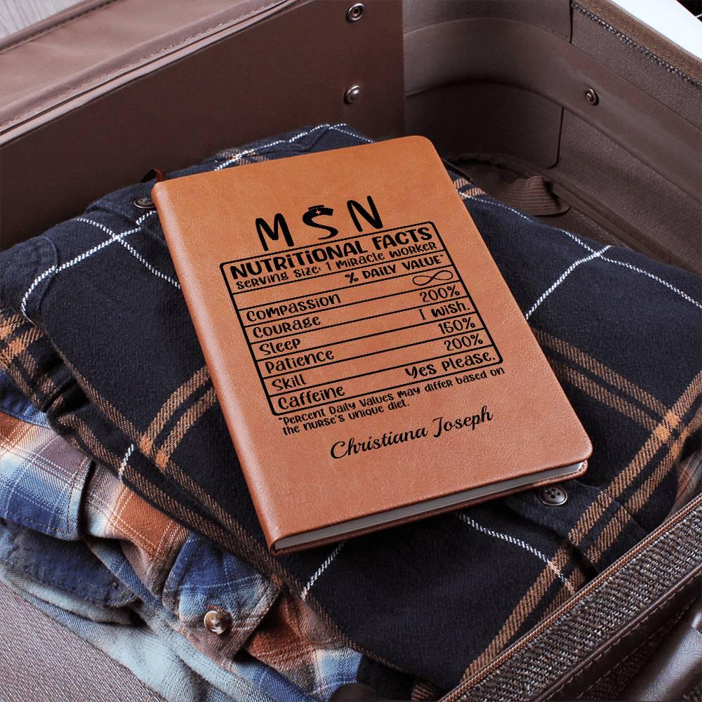 Custom Msn Nutritional Facts Leather Journal – Msn Graduation Gift – view 5