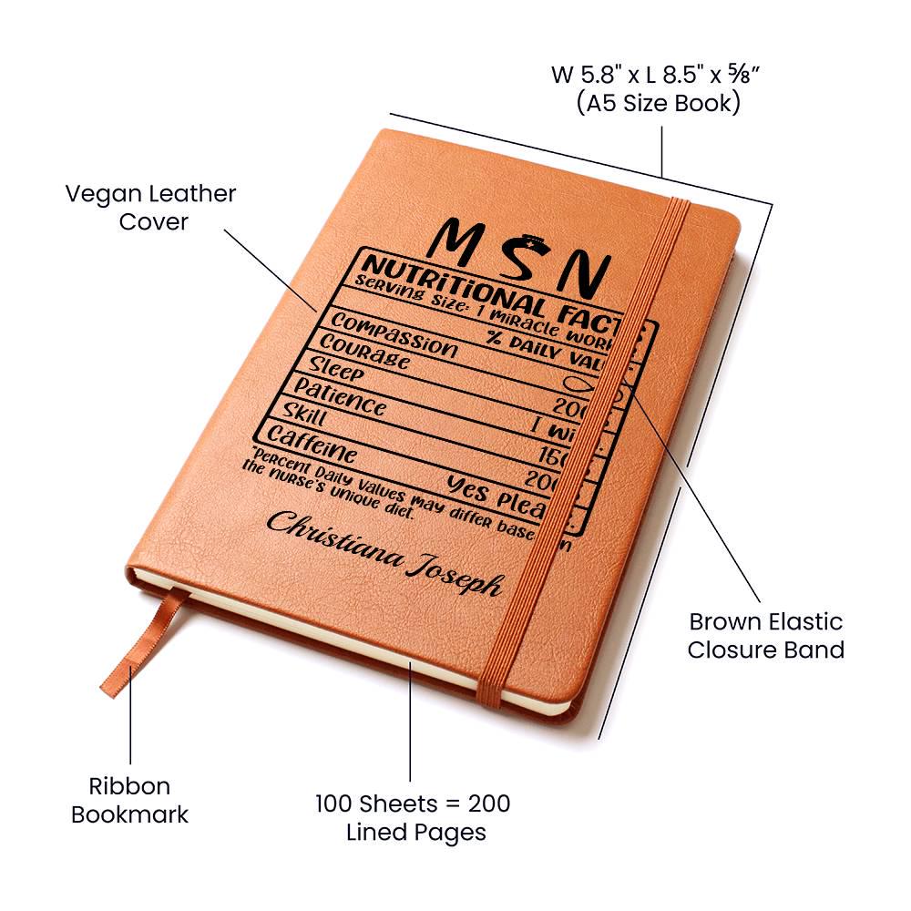 Custom Msn Nutritional Facts Leather Journal – Msn Graduation Gift – view 4